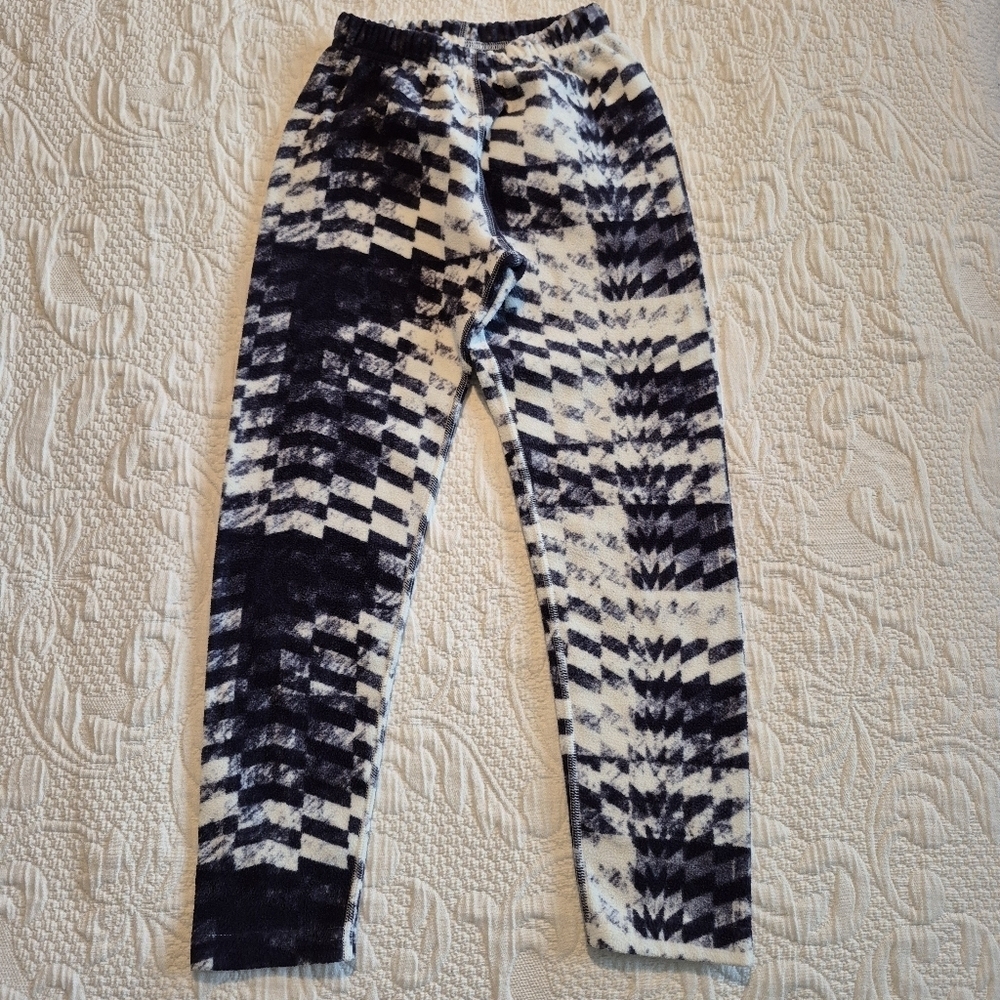 Obermeyer youth 6-7 fleece pants, black, blue off white GUC